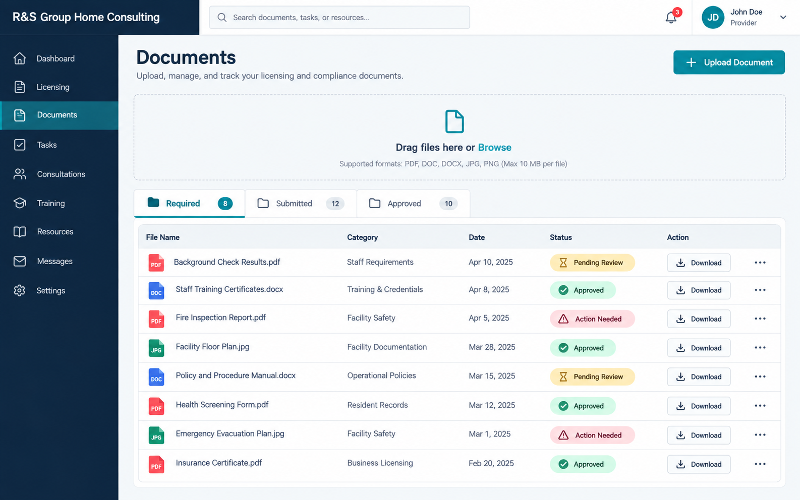 RS Care Connect documents mockup